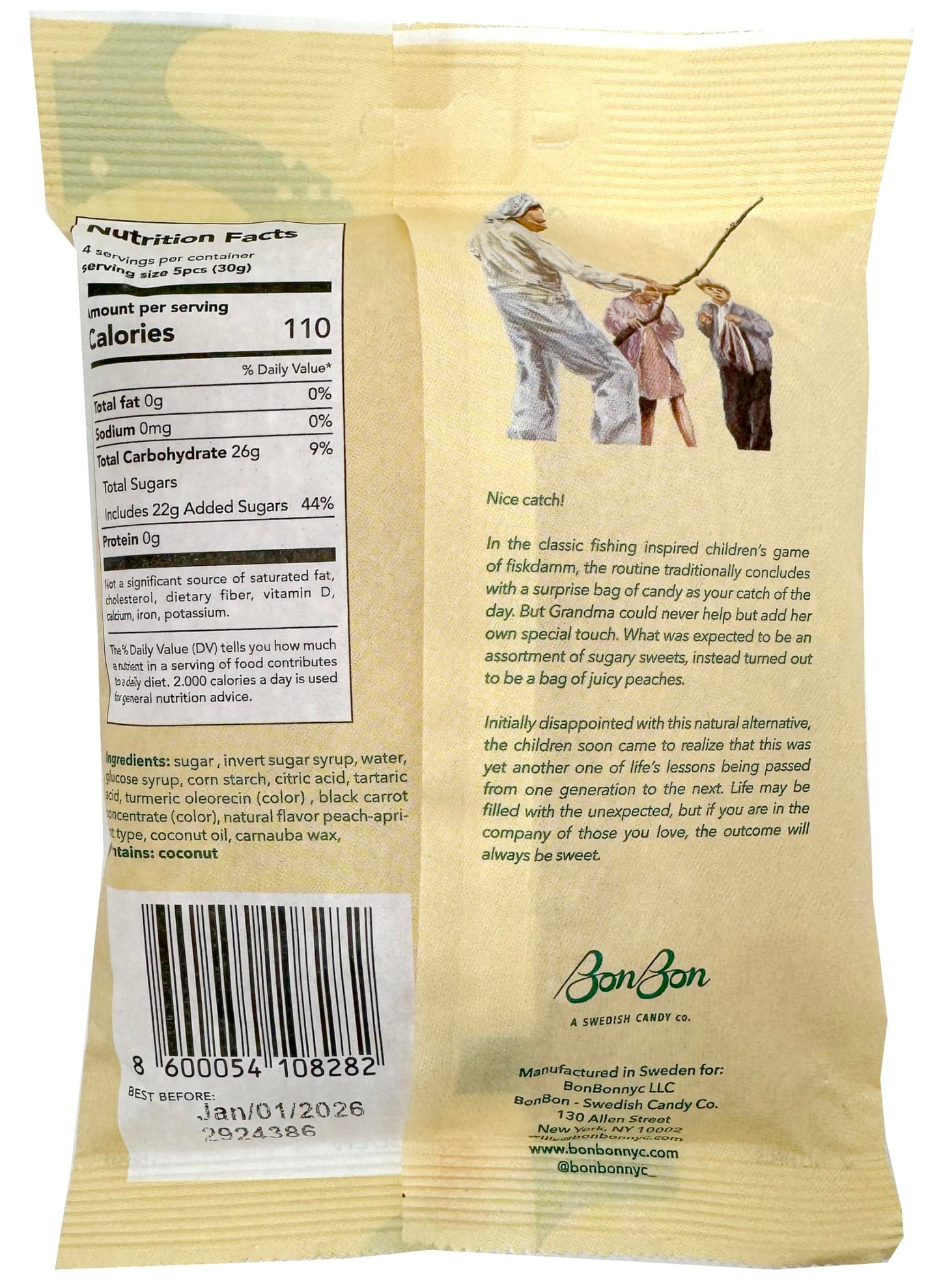 Bon Bon Swedish Candy Sour Peach Fish Vegan Candy, Sour Gummy Candy From Sweden 5.2 Ounce (Pack Of 2)