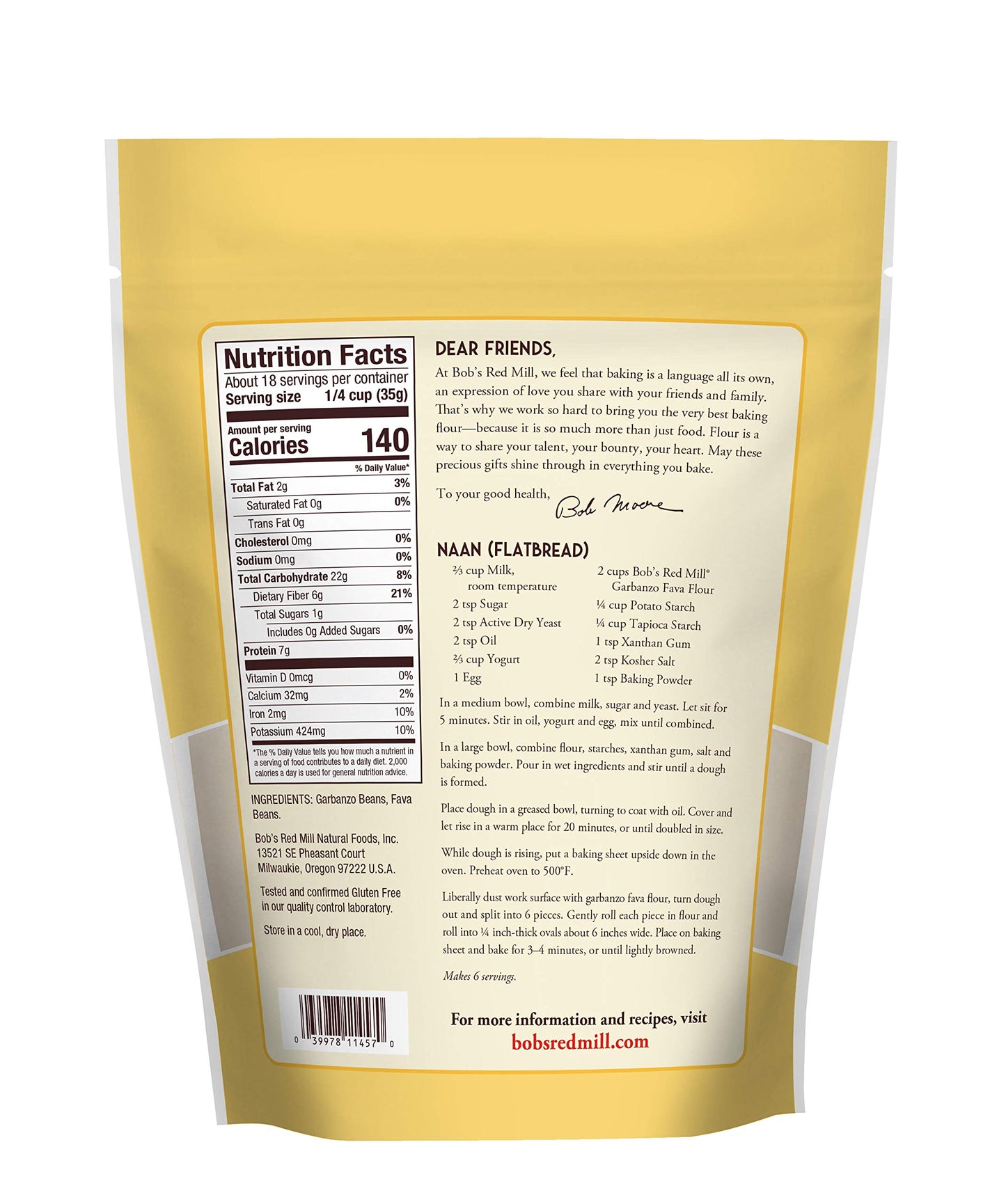 Bob'S Red Mill Garbanzo Fava Flour, Stone Ground, Gluten Free, 22 Ounces (Pack Of 4)
