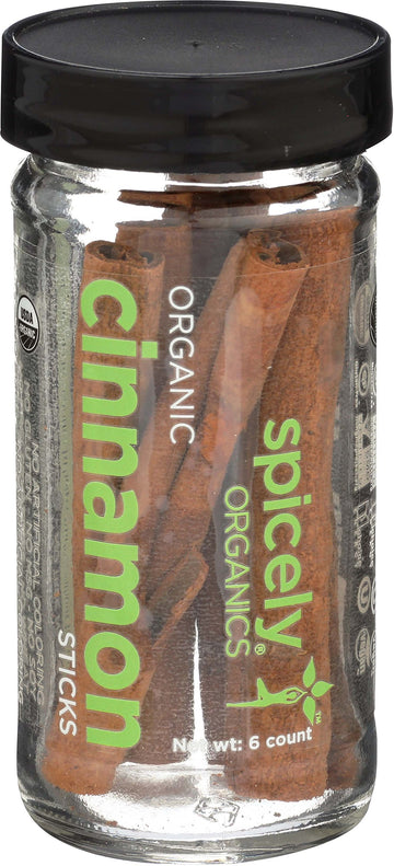 Spicely Organic Cinnamon Sticks (Cassia) 6 Count Jar Certified Gluten Free