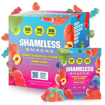 Shameless Snacks Sweet & Sour Allstars - Candy Variety Pack | Sour Gummy Candy | Healthy Vegan Snacks | Low Sugar Fruit Snack | 