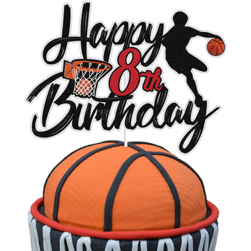 Basketball Happy 8Th Birthday Cake Topper 8 Eight Years Old Basketball Player Scene Cake Decoration Sport Theme Eighth Birthday
