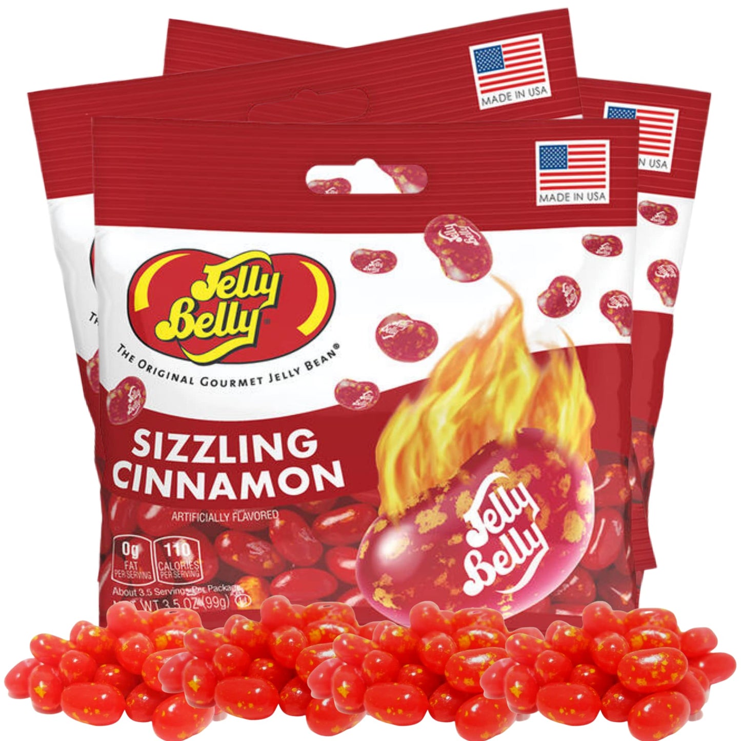 Needzo Sizzling Cinnamon Jelly Beans, Hot & Spicy Chewy Candy, 3.5 Ounces, Pack of 3, Red
