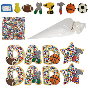 Dad Designer Cookie Decorating Kit For Father'S Day - 8 Pre-Baked Vanilla Cookies With Cookie Icing, Edible Decorations And Glit