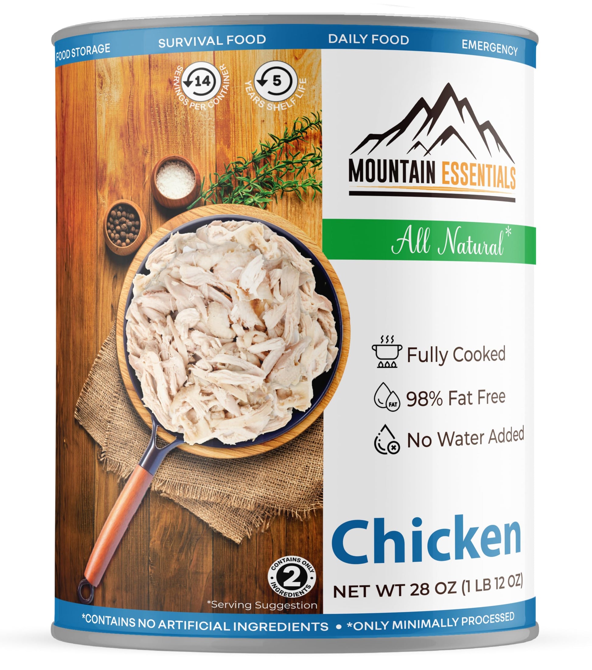 Mountain Essentials All Natural Fully Cooked Chicken 28 Oz Recipe Ready Canned Meat No Water Added | No Carbs | No Preservatives