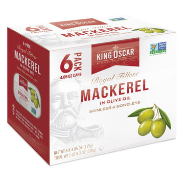King Oscar Mackerel In Olive Oil, 4.05 Ounce Can (Pack Of 6, Packaging May Vary), Skinless & Boneless, Wild Caught Canned Mackerel