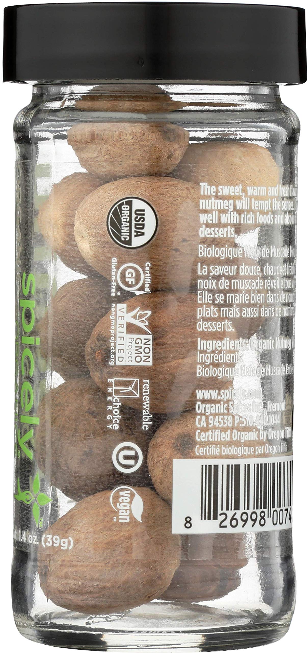 SPICELY Organic Nutmeg Jar Whole, 1.4 OZ