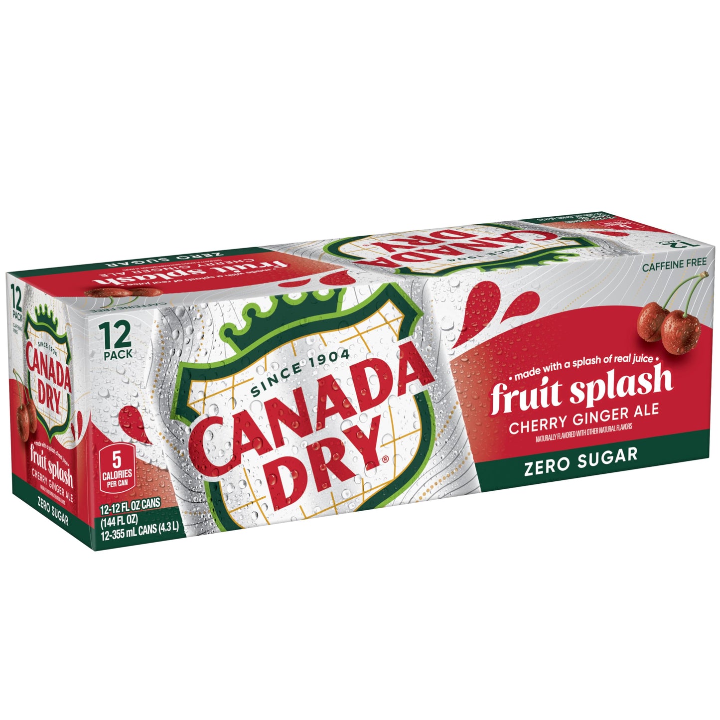 Canada Dry Cherry Ginger Ale, Zero Sugar, 12 Fl Oz Cans, Pack of 12