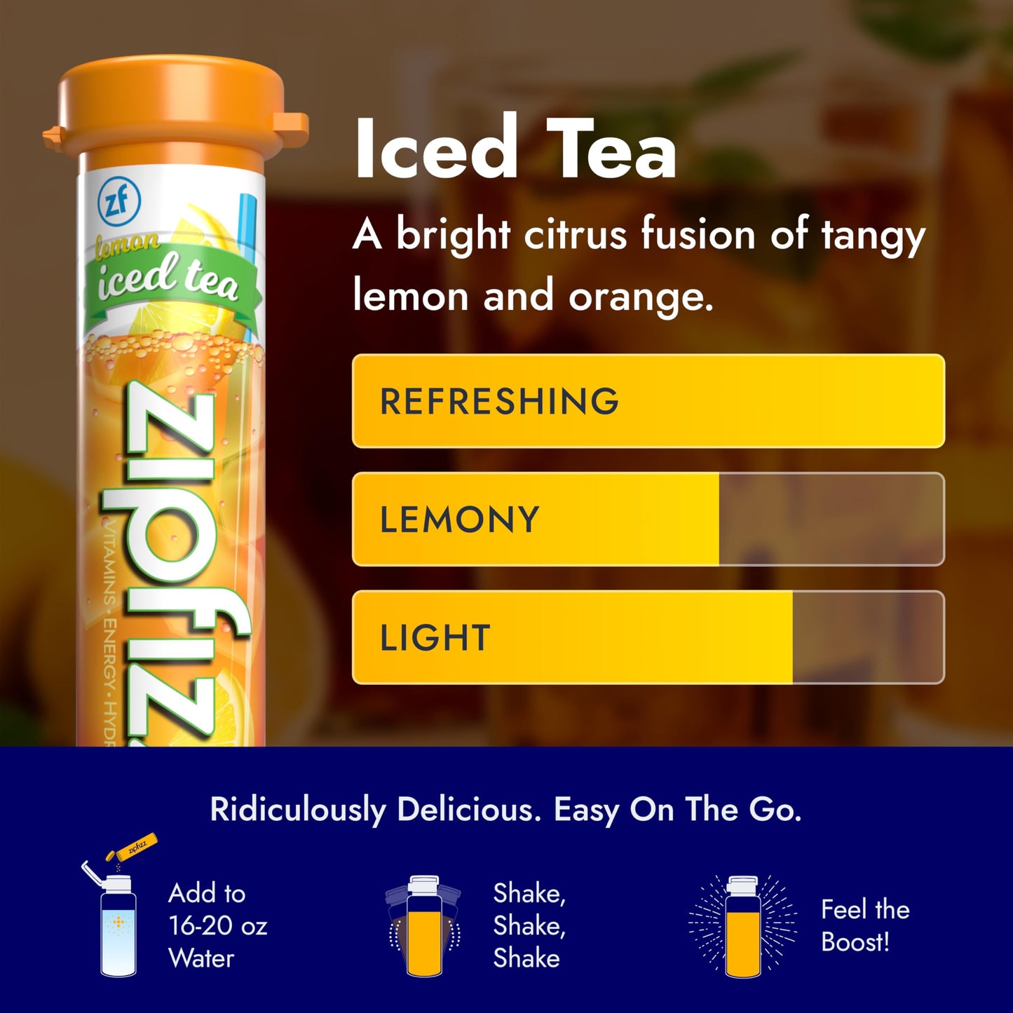 Zipfizz Daily Energy Drink Powder, Sugar-Free Electrolyte Powder, 20 Pack, 0.39 Ounce Each, Lemon Iced Tea, Model 20LITEA