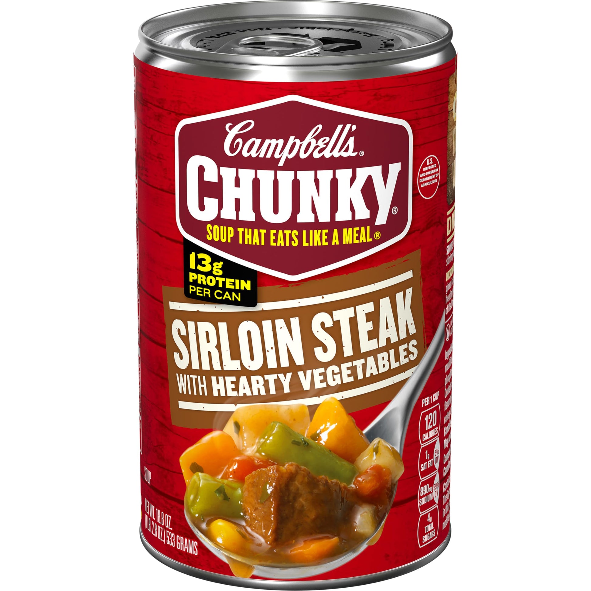Campbell’S Chunky Soup, Sirloin Steak With Hearty Vegetables Soup, 18.8 Oz Can