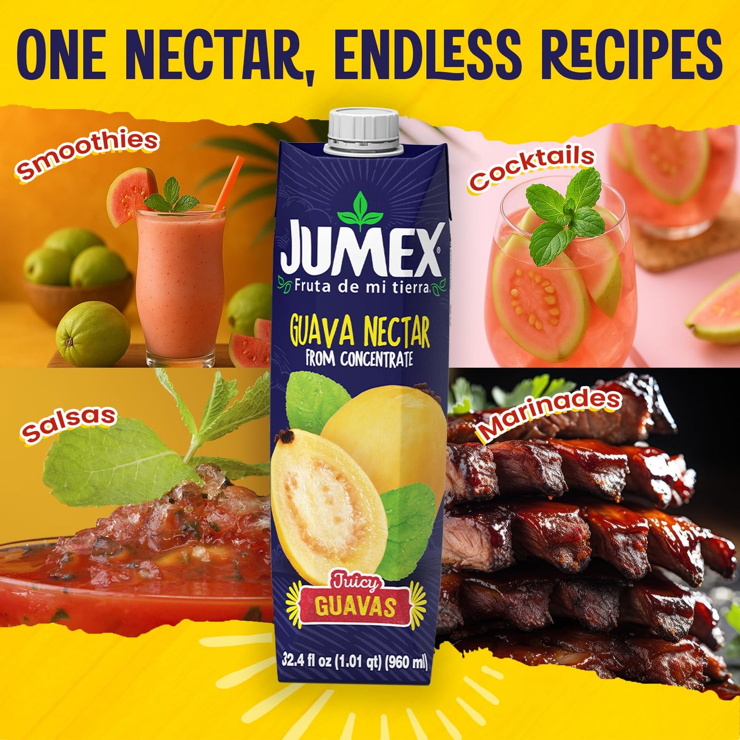 Jumex Guava Juice Nectar - Guava Nectar Made With Fresh Fruit Puree - Tropical Fruit Juice Concentrate For Smoothie Mix, Cocktail Mixers, Kids Drinks & Mexican Beverages - 32.4Oz, 1 Pack Carton