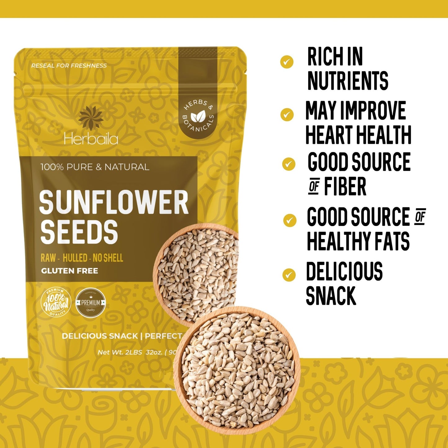 Sunflower Seeds Raw 2Lbs - Unsalted Sunflower Seeds To Eat - Shelled Sunflower Seeds Bulk - Sun Flower Seeds For Eating - Sunflo