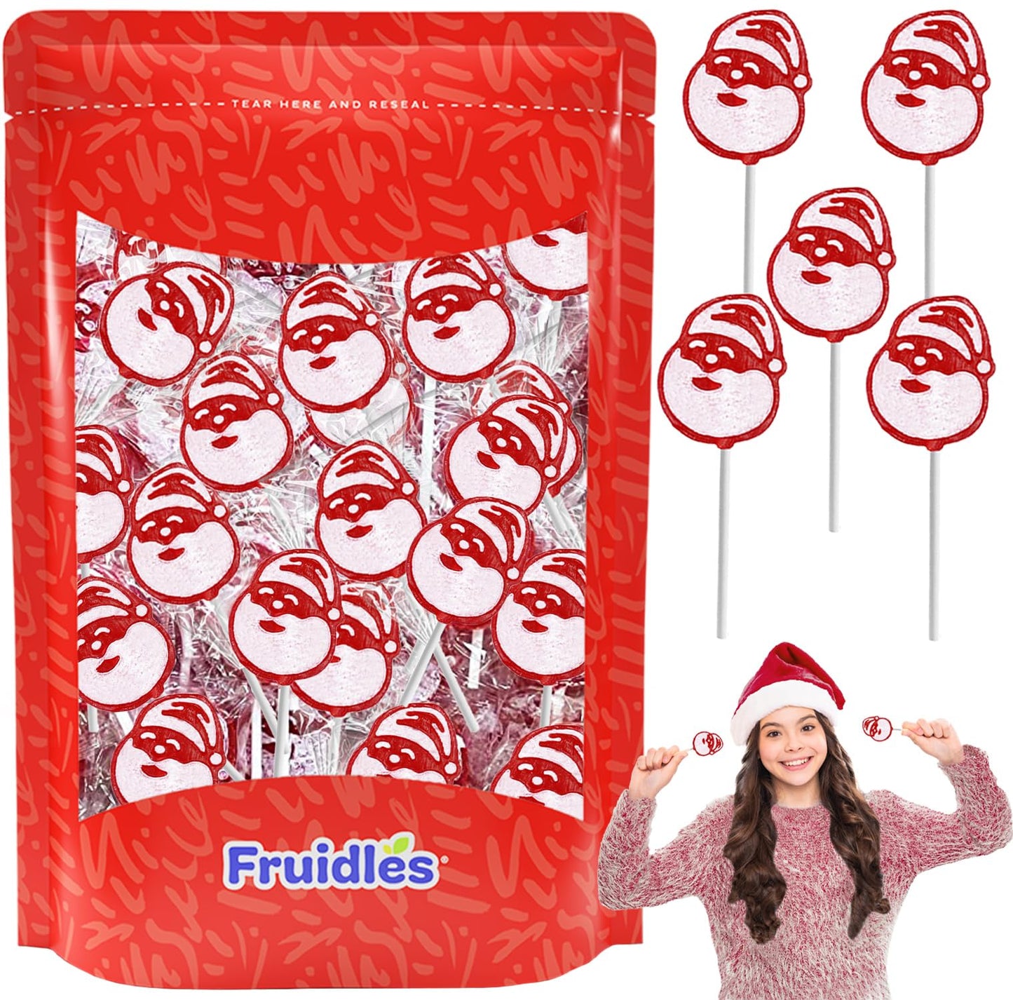 Fruidles Christmas Santa Clause Lollipop, Mixed Fruit Flavor, Made In Brazil, Individually Wrapped, 15G Pops, Approx. 30 Pops Pound (Half-Pound)