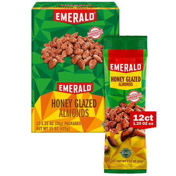 Emerald Nuts Honey Glazed Almonds 12 Ct (1-Pack) | 1.25 Oz Individual Snack Tubes | Kosher Dairy Certified  Non-GMO  Contains No Artificial Preservatives  Flavors or Synthetic Colors