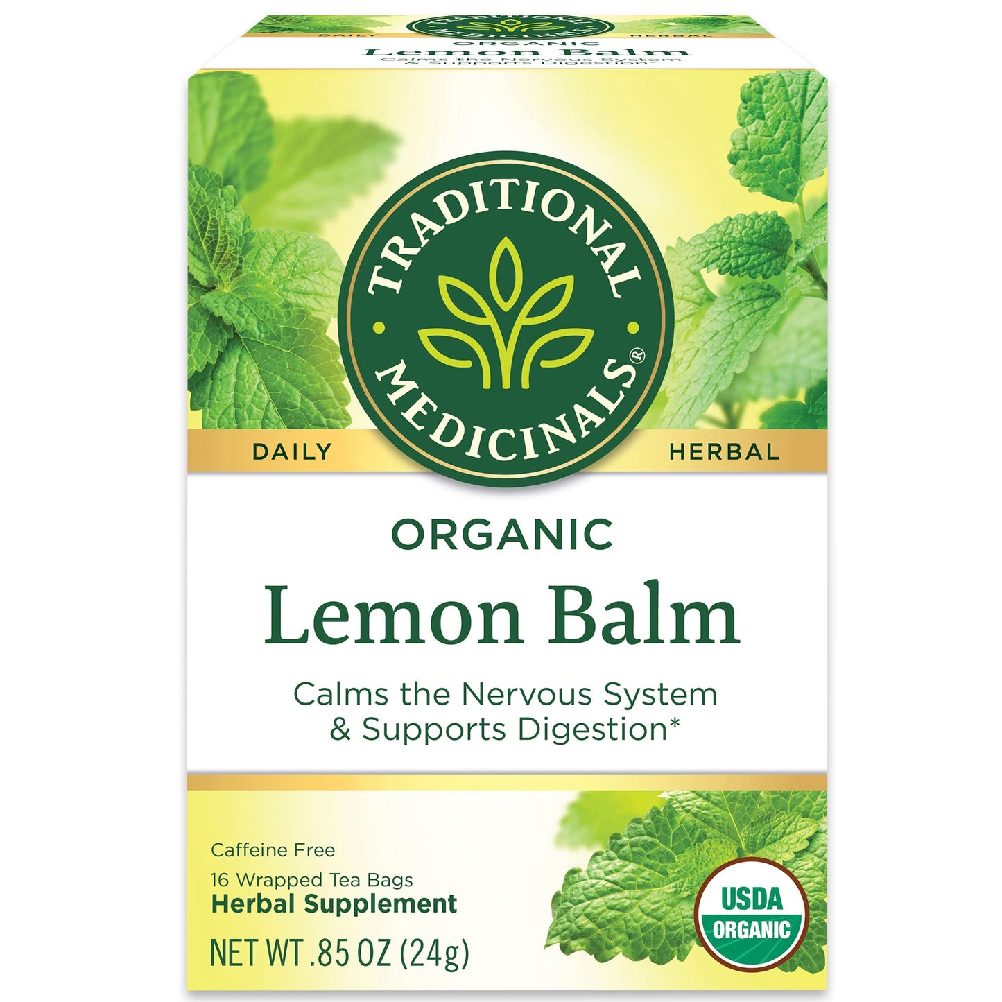 Traditional Medicinals Organic Lemon Balm Herbal Tea - 16 Bags per Pack, 0.85 Ounce (Pack of 6)
