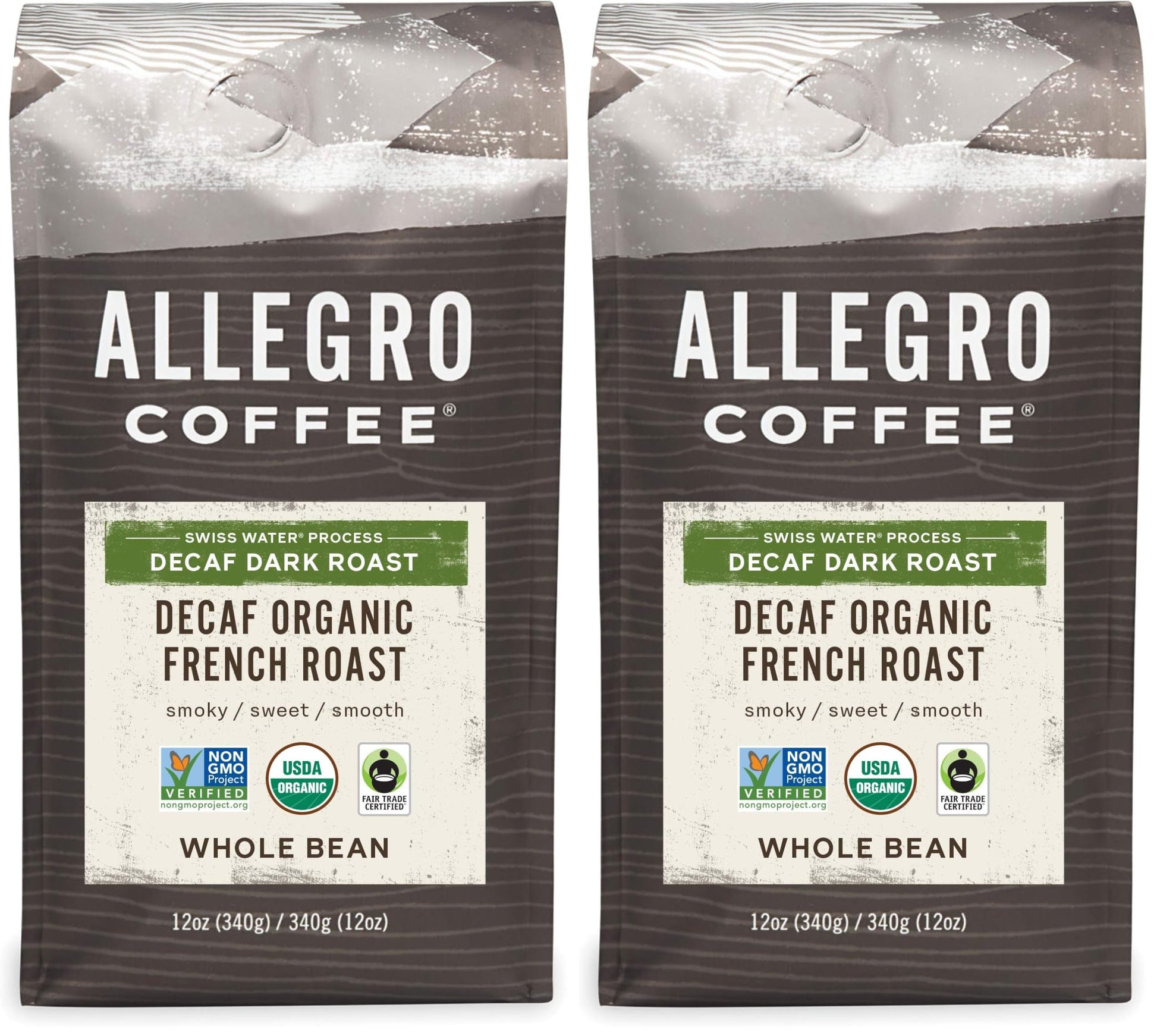 Allegro Coffee Decaf Organic French Roast Whole Bean Coffee, 12 Ounce (Pack of 2)
