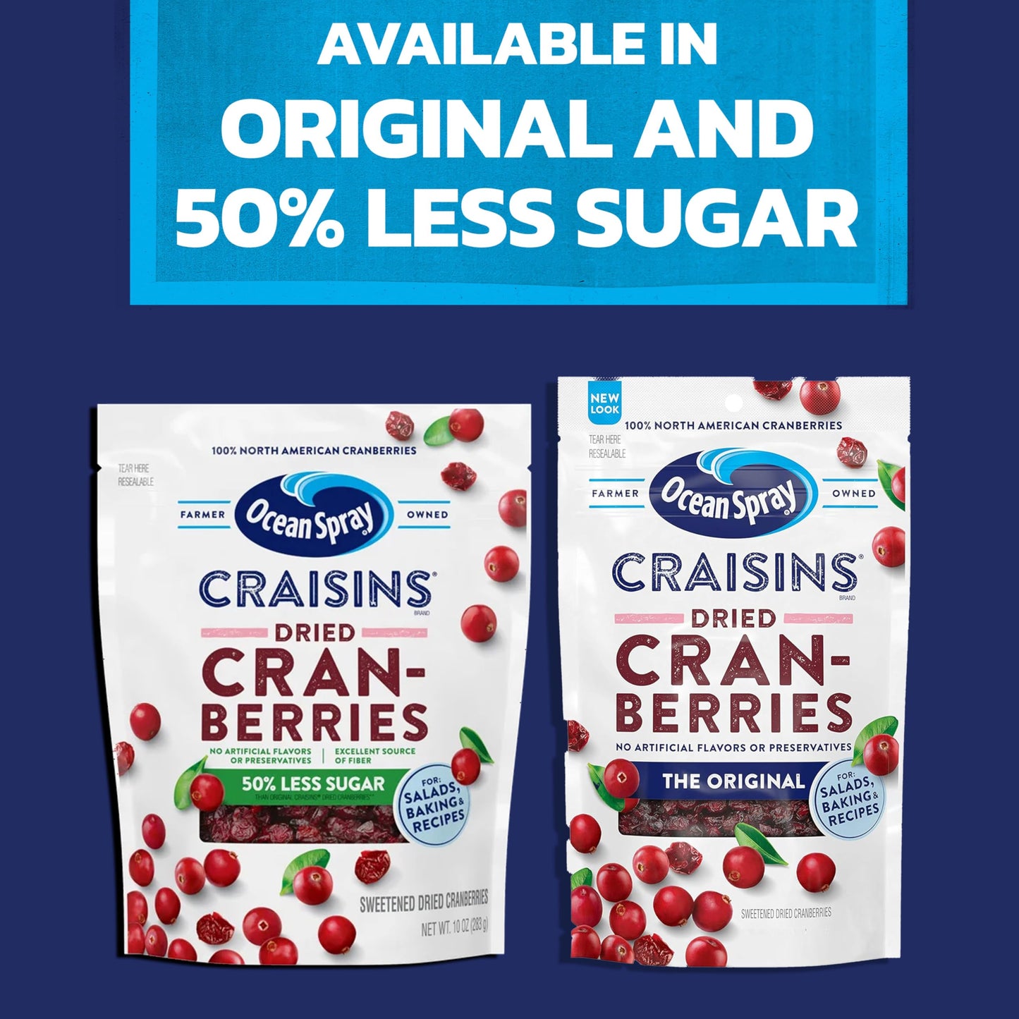 Ocean Spray Craisins Dried Cranberries, Reduced Sugar, 20 Ounce