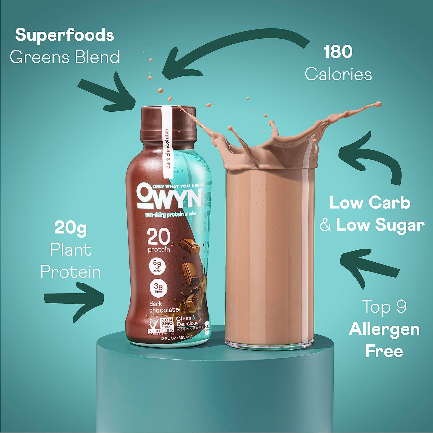 OWYN Only What You Need Vegan Protein Shake, 20g Plant Based Protein from Organic Pumpkin seed, Organic Flax oil, Pea, Prebiotic