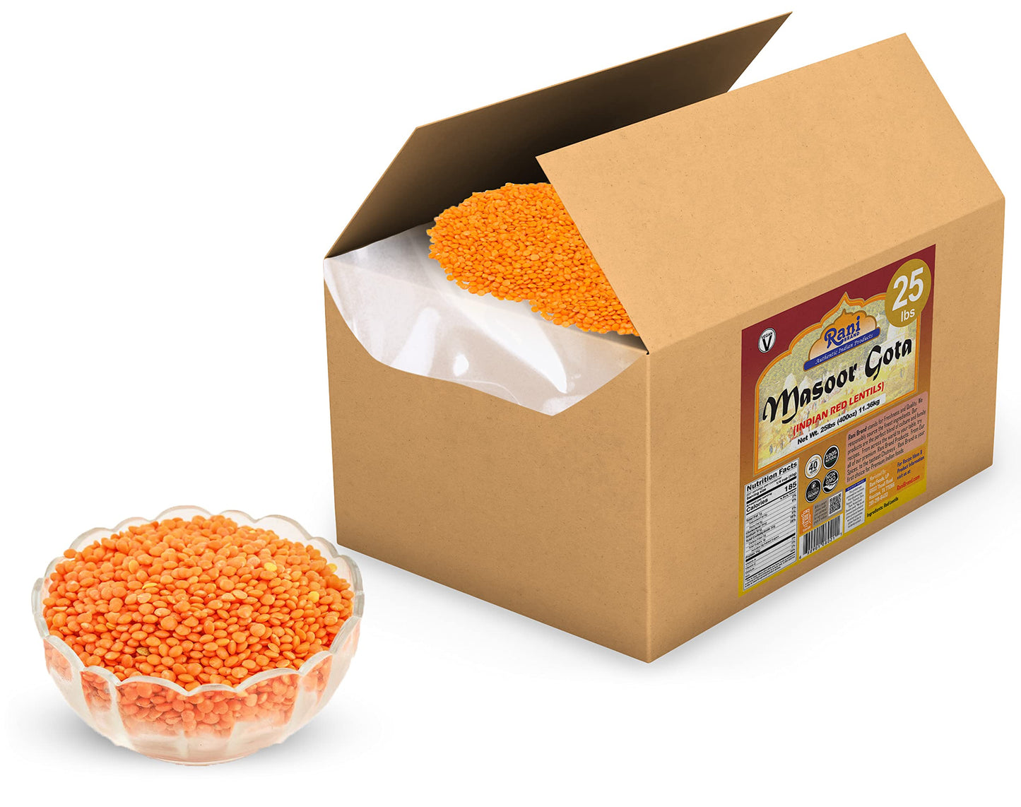 Rani Masoor Gota (Football) Indian Red Lentils Skinless 400Oz (25Lbs) 11.36Kg Bulk Box ~ All Natural | Gluten Friendly | Non-Gmo