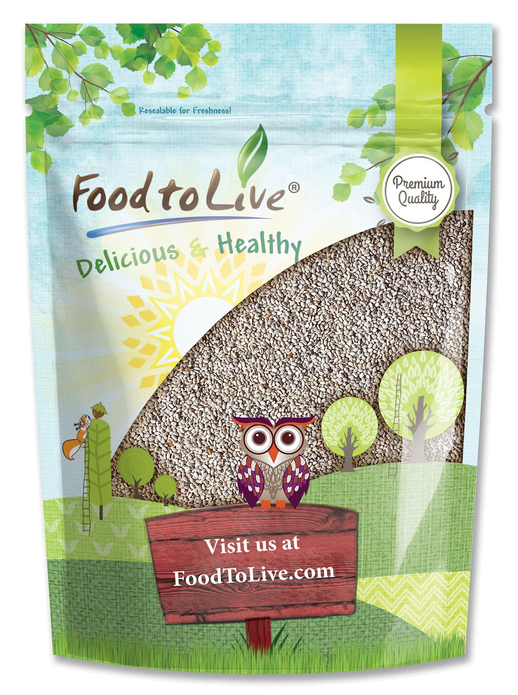 Food to Live - White Chia Seeds, 1.5 Pounds - Whole, Raw, Kosher, Keto, Sirtfood, Vegan, Bulk. Rich in Omega 3, Omega 6, Fiber, 