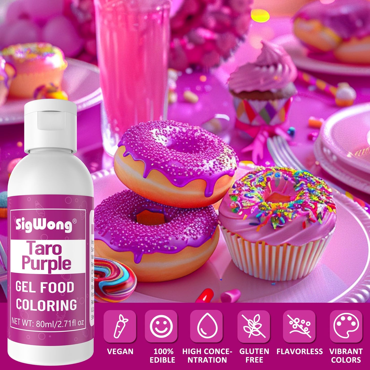 Gel Food Coloring - 80ml Taro Purple Flavorless Gel Based Food Color Dye, Vibrant Edible Concentrated Food Coloring for Cake Coo