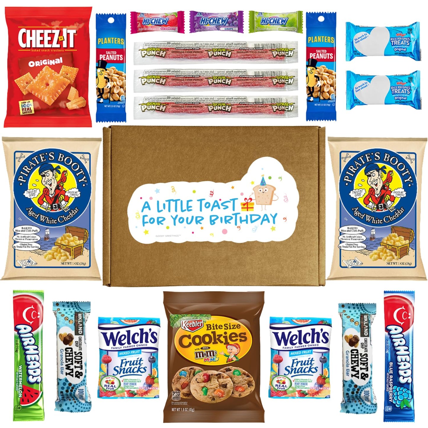 Hangry Kit Birthday Snack Box - (20 Ct) Happy Birthday Gift Basket Care Package - Contains Birthday Snacks, Cookies, Chips, Cand