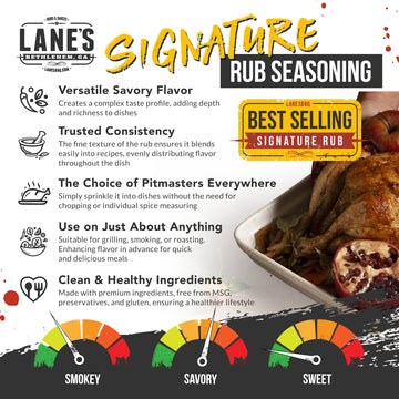 Lane'S Bbq Signature Rub Seasoning | All Natural | Gluten Free | No Msg | No Preservatives 4.6 Oz