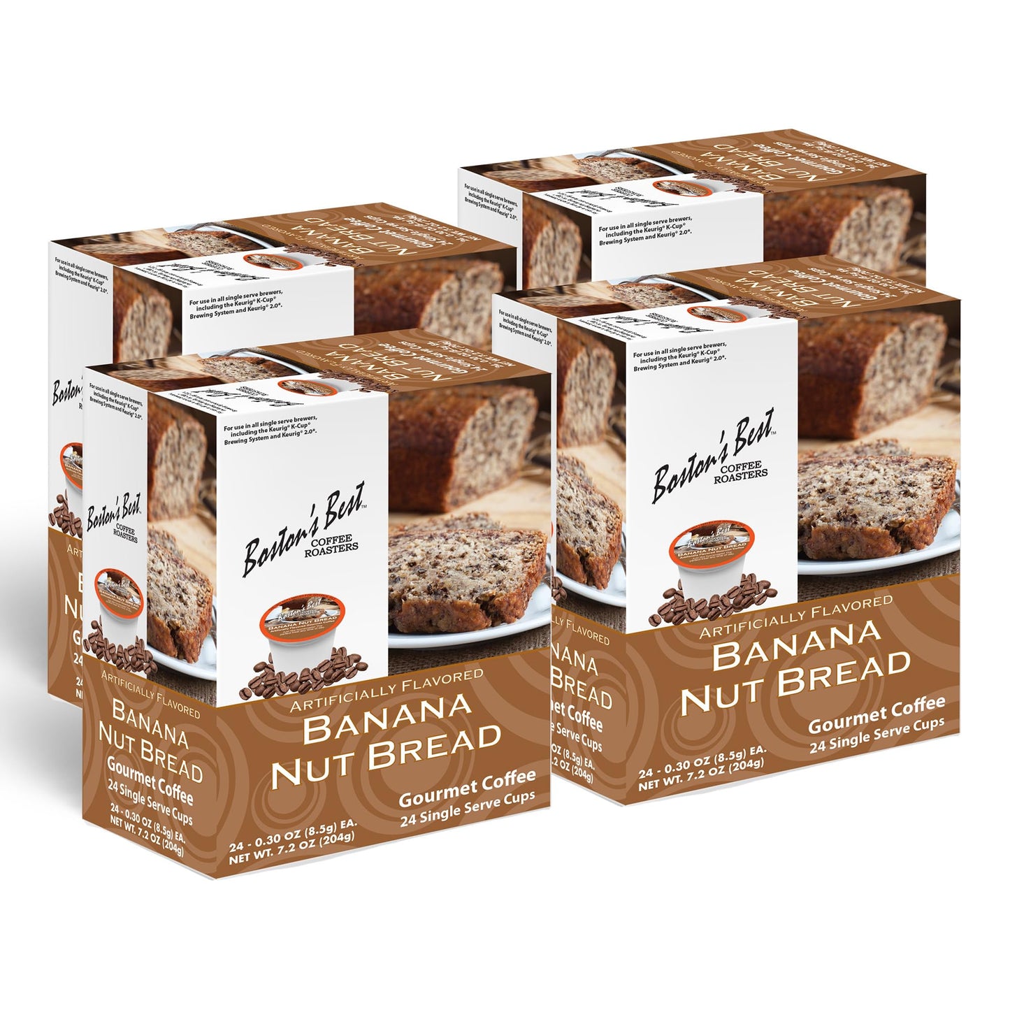 Bostons Best Gourmet Coffee - Banana Nut Bread Flavor, Compatible with Keurig, 24 Count (Pack of 4)