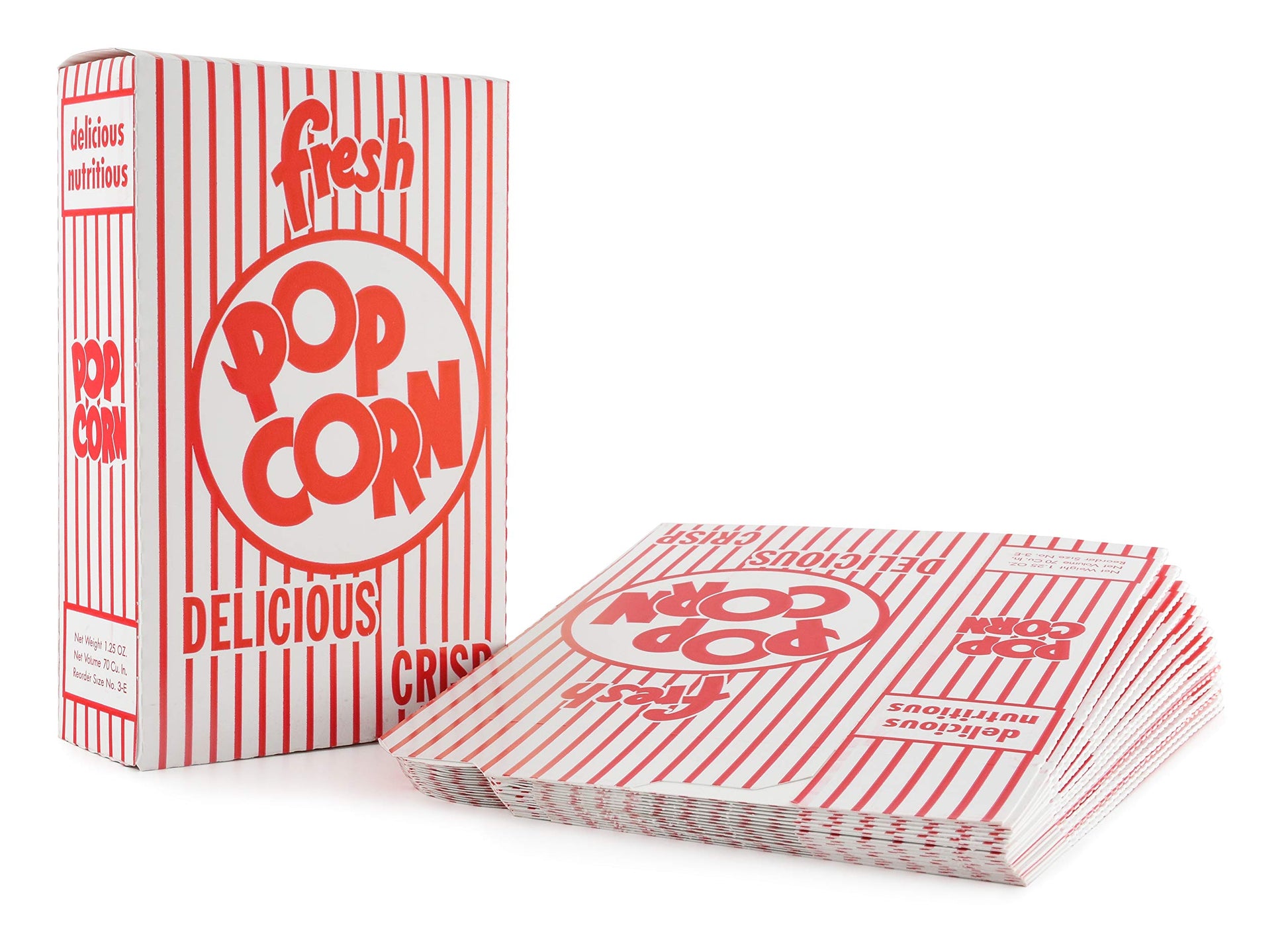 SNAPPY Popcorn Boxes, Close Top, Red and White, 1.25 Oz, 100 Count, Model 3003H