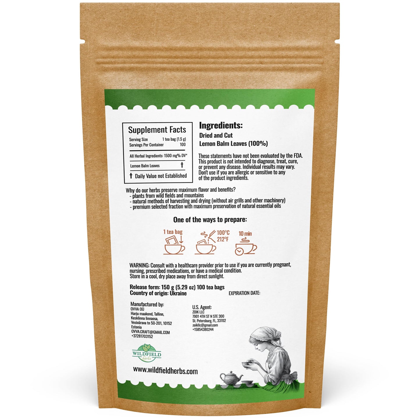 100 Bags Dried Lemon Balm Herb Frontier Loose Lemon Balm Tea (Melissa Officinalis Tea) - 100 Count 1.5 G Bags Melissa Herb Te De