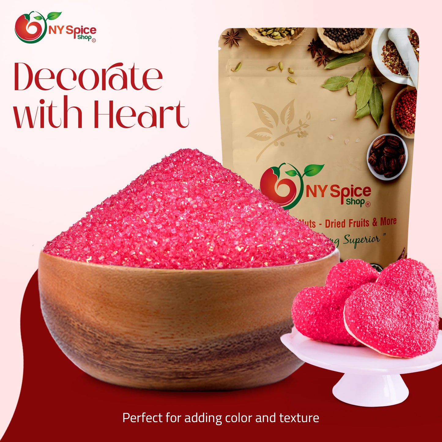 Ny Spice Shop Pink Sanding Sugar For Memorial Day - 3 Poundsweet Colorful Edible Sprinkles For Candy Dish - Chocolate Sprinkles