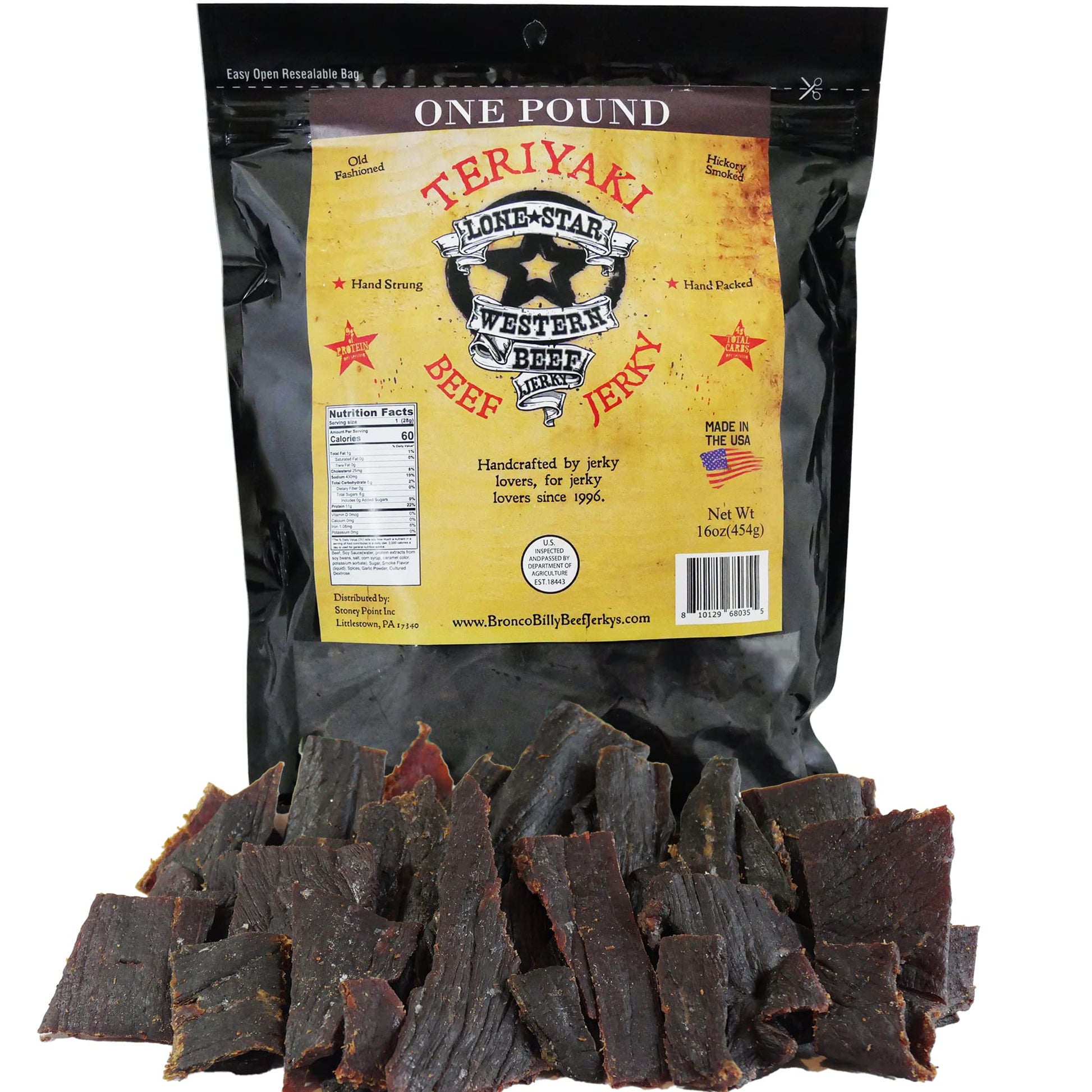 Lone Star Teriyaki Beef Jerky - Hickory Smoked - High Protein Snack - 16 Ounce Resealable Bag