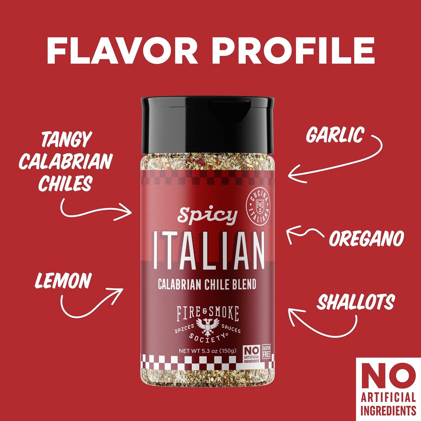Fire & Smoke Society Spicy Italian Seasoning Blend | Pasta, Pizza, Italian Herb Seasoning | Oregano, Garlic, Calabrian Chiles |