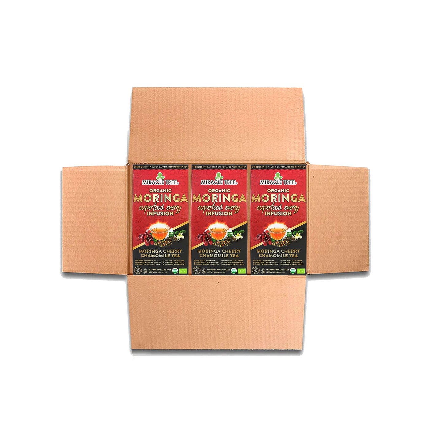 Miracle Tree's Moringa Energy Tea - Cherry Chamomile Tea | Super Caffeinated Blend | Healthy Coffee Alternative, Perfect for Foc