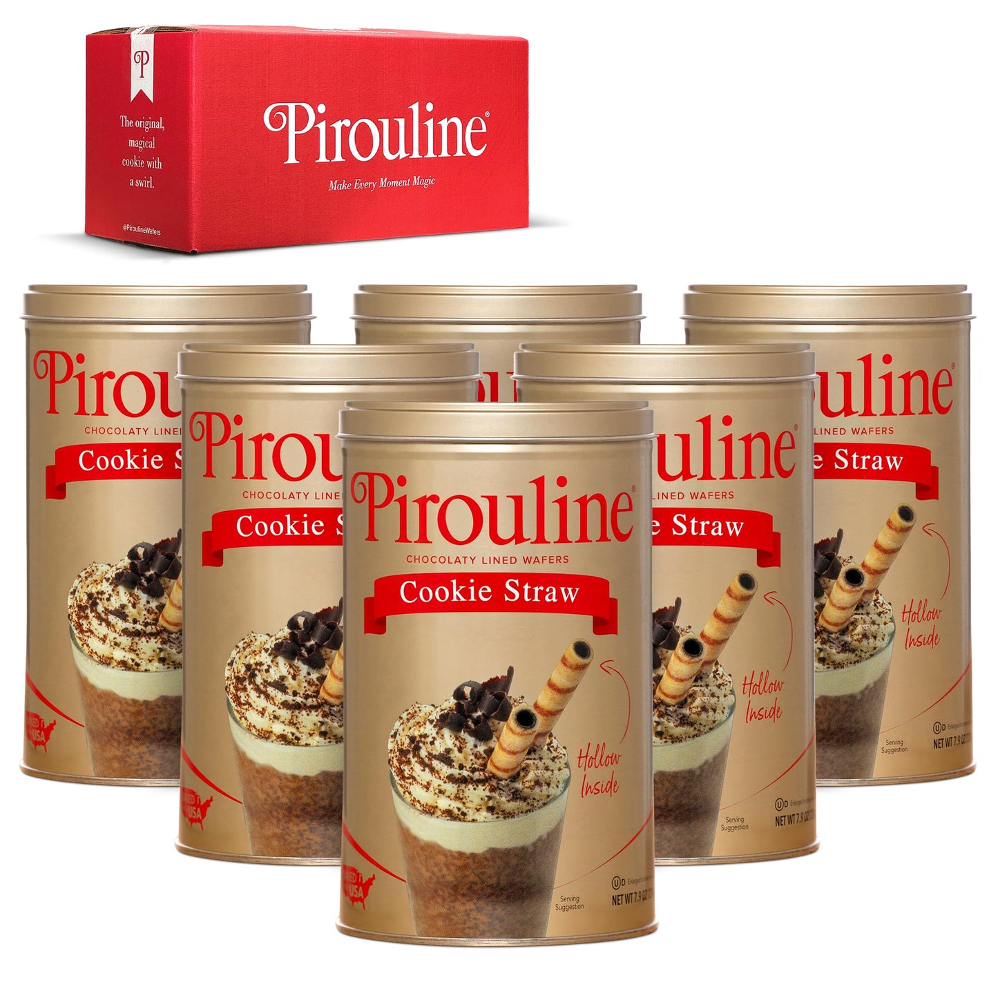 Pirouline Rolled Wafers - Chocolate Lined Rolled Wafer Sticks - Oriflavor Blendal Signature Swirl Rolled Wafer Cookies Dessert Snacks- 7.9 Oz 6 Pack
