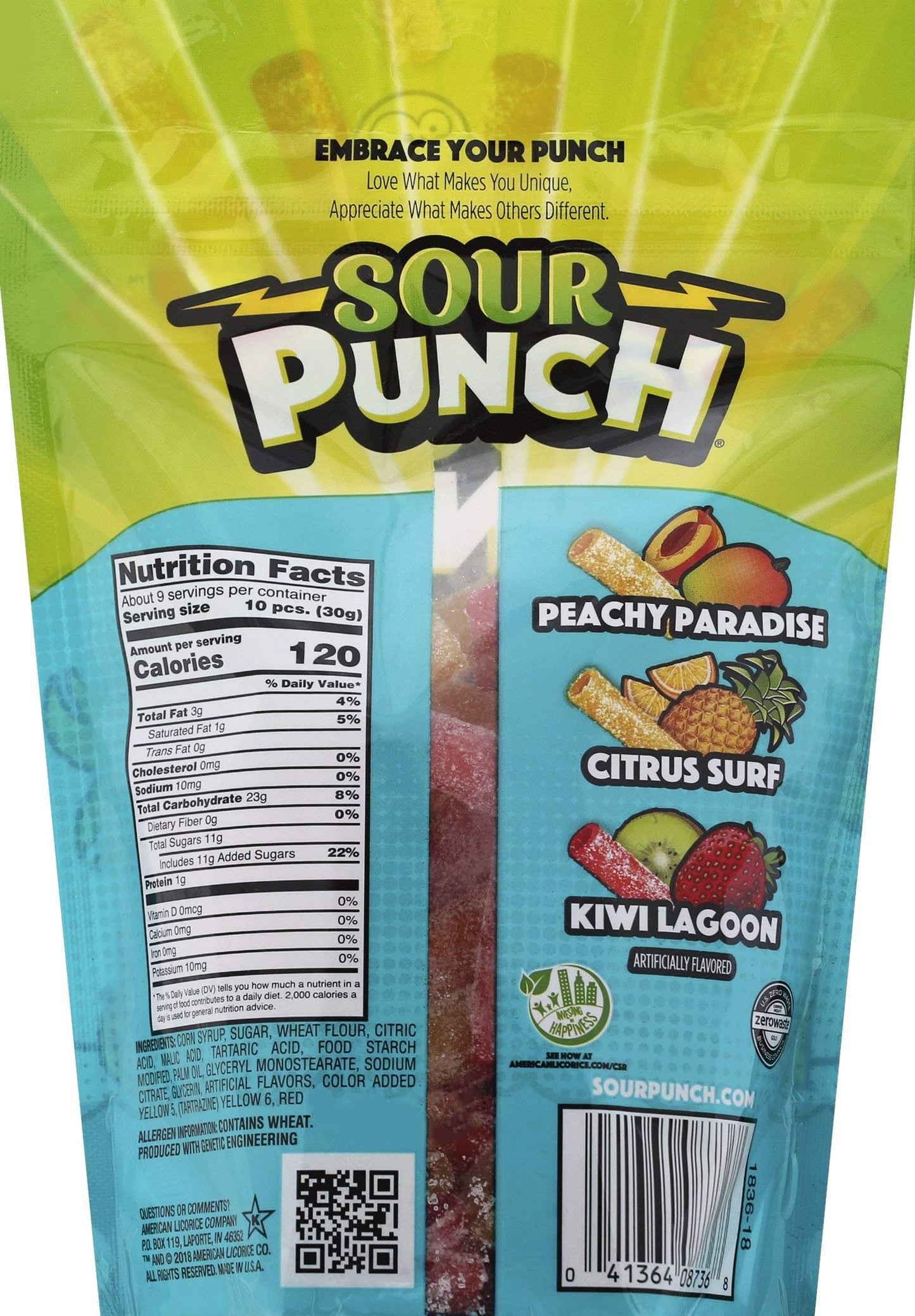Sour Punch Bites, Tropical Fruit Flavors, Soft & Chewy Sweet, Sour Candy, 9 Ounce (Pack Of 12)