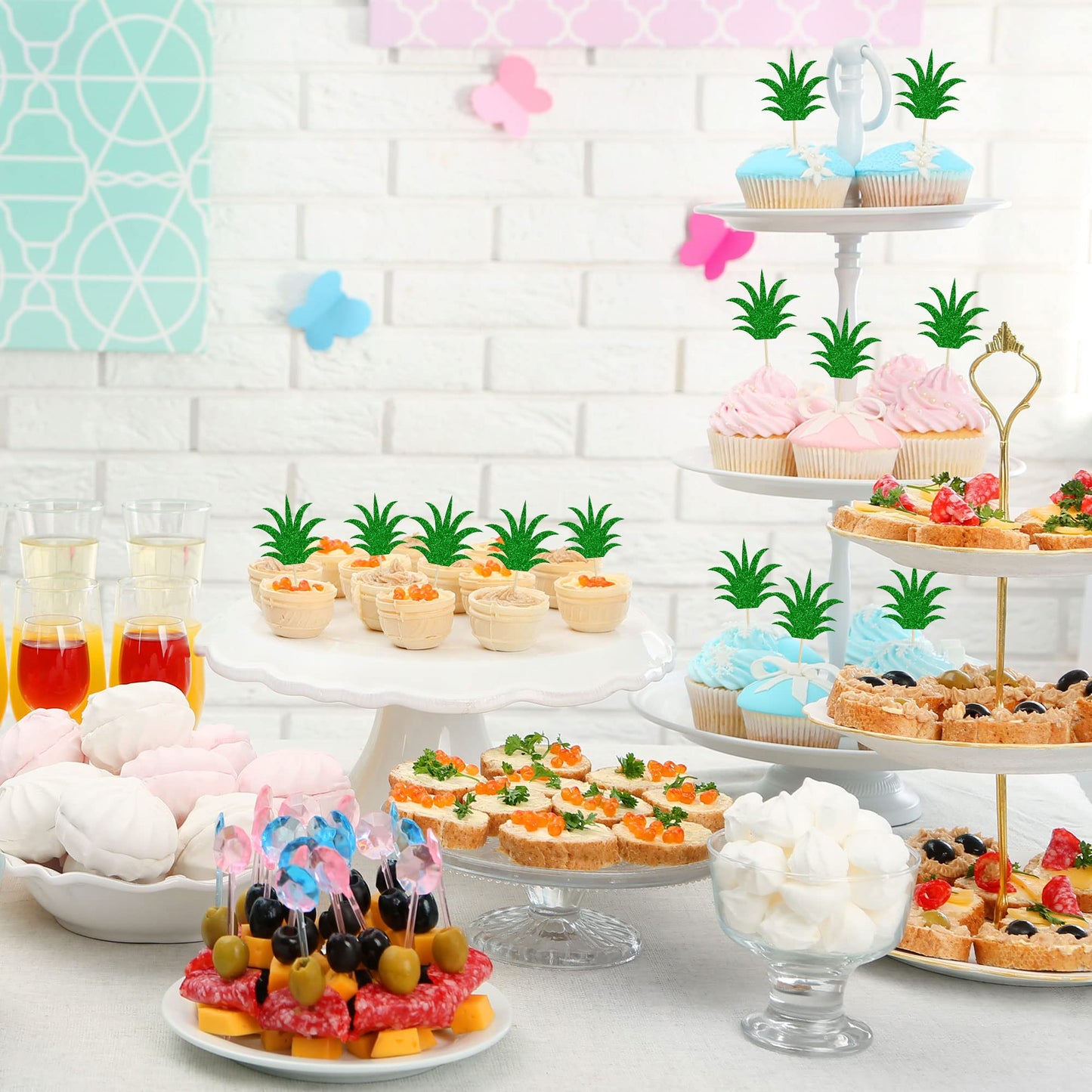 Gyufise 36Pcs Pineapple Cupcake Toppers Donut Cake Toppers Pineapple Cute Cupcake Picks For Summer Luau Tropical Hawaiian Party