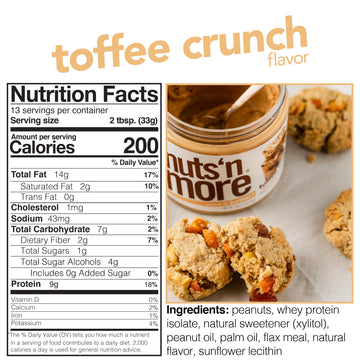 Nuts N More Toffee Crunch Peanut Butter Spread - High Protein, Low Carb, Low Sugar, Gluten Free, Non-GMO, All-Natural Nut Butter