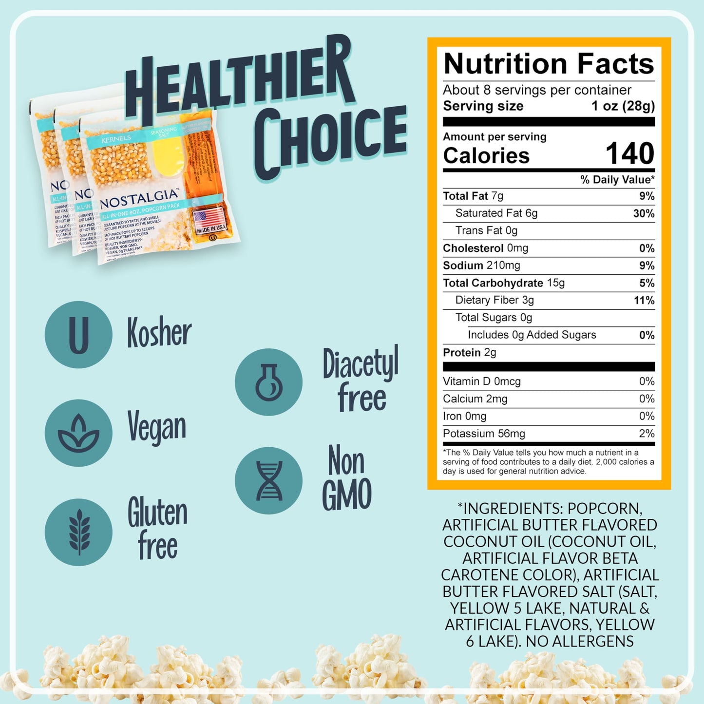 Nostalgia Movie Theater Style Popcorn Packets For Popcorn Machine, All-In-One Popcorn Kernels, Coconut Oil, Seasoning Salt Packs