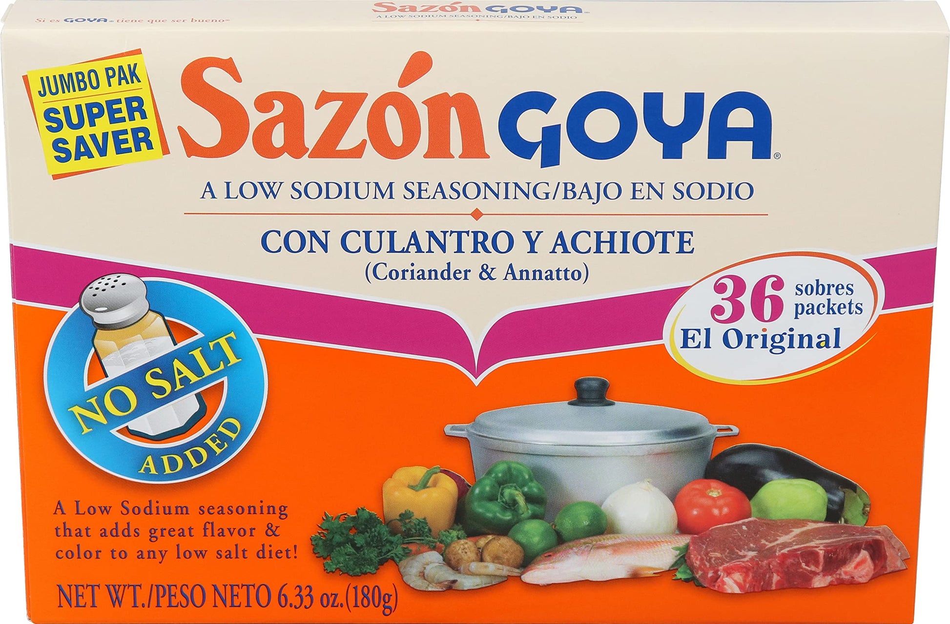 Goya Foods Saz  n Seasoning with Coriander & Annatto, No Salt Added, 6.33 Ounce