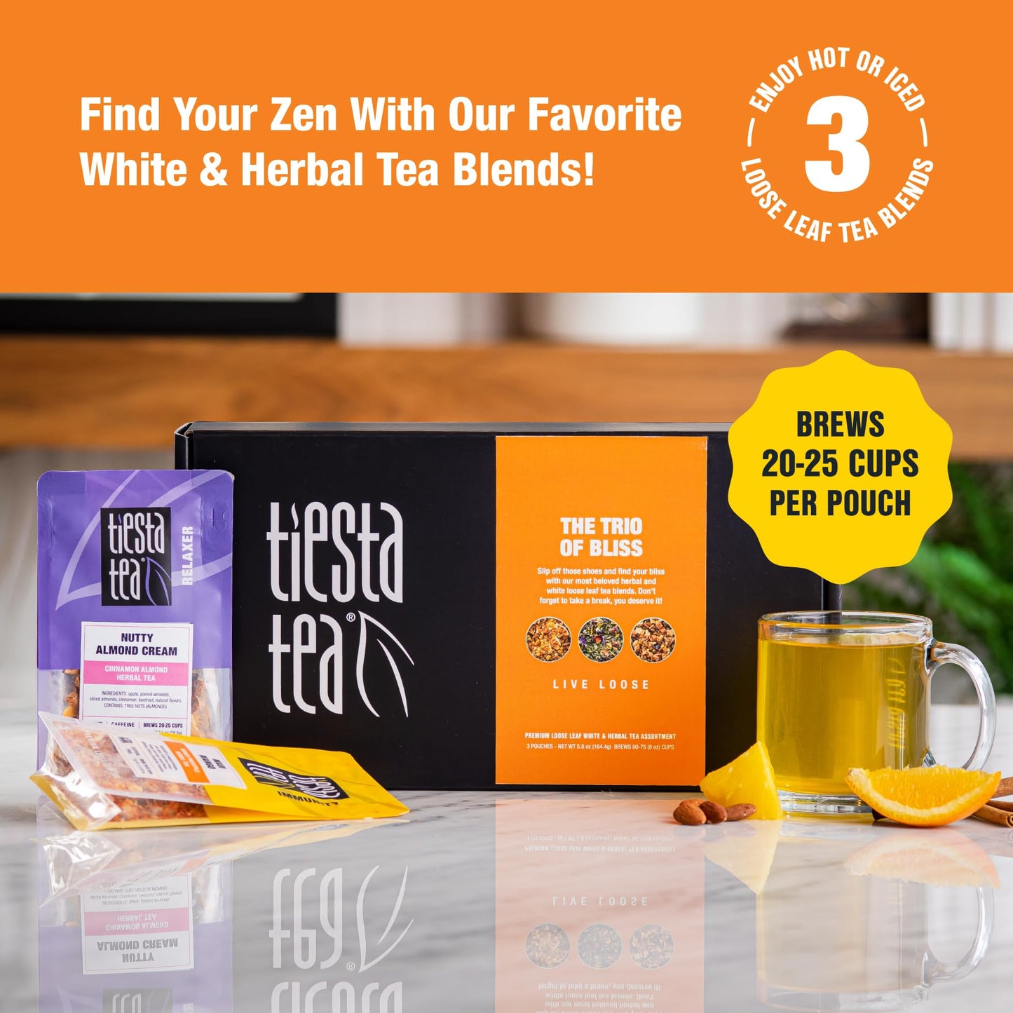 Tiesta Tea Herbal Tea Gift Box - Loose Leaf Variety Pack, Medium to Non-Caffeinated, 3 Assorted Blends, 2.2 Ounce