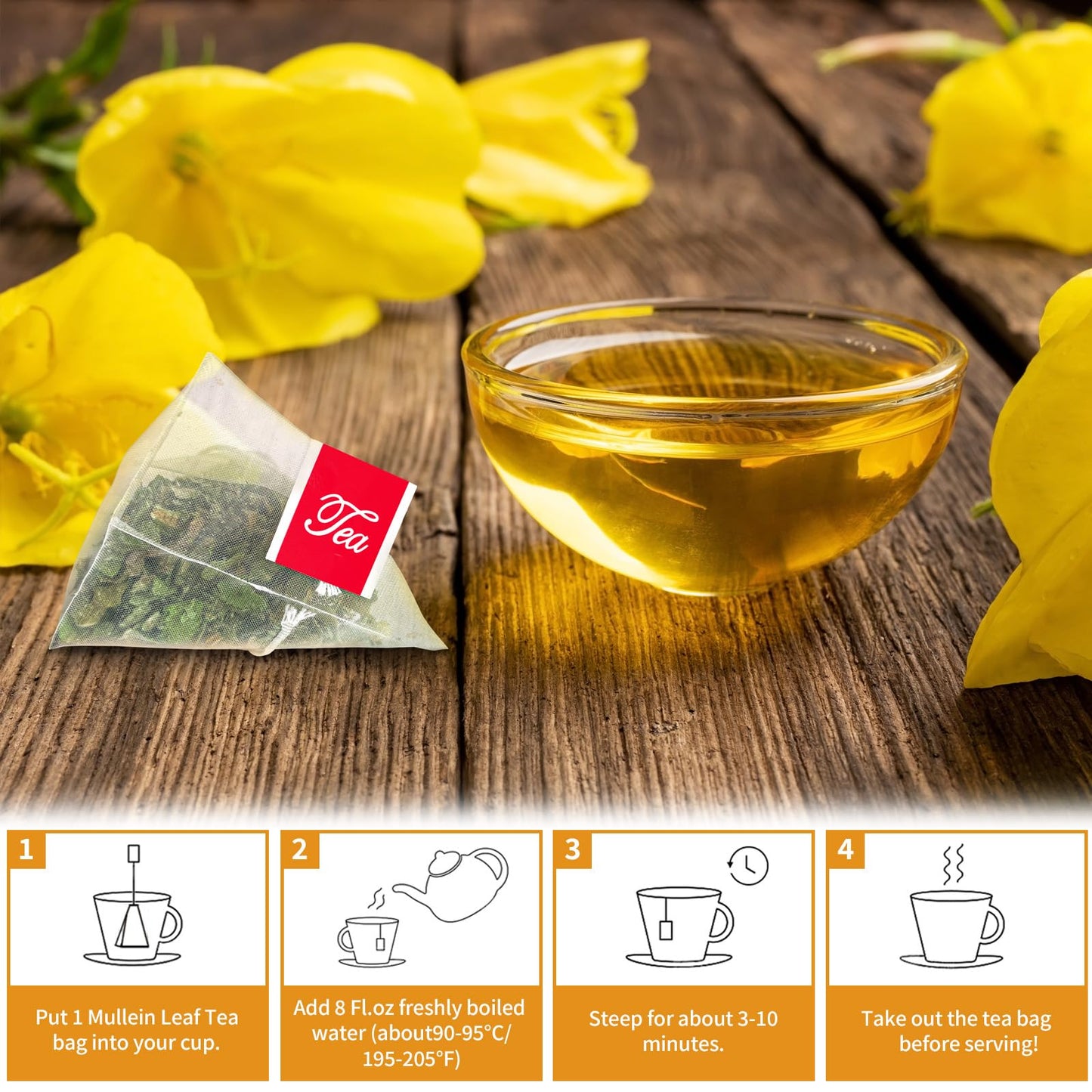 Tempoak 60 Mullein Leaf Tea Bags - 100% Pure, Caffeine Free, Non-GMO, No Additives, No Sugar