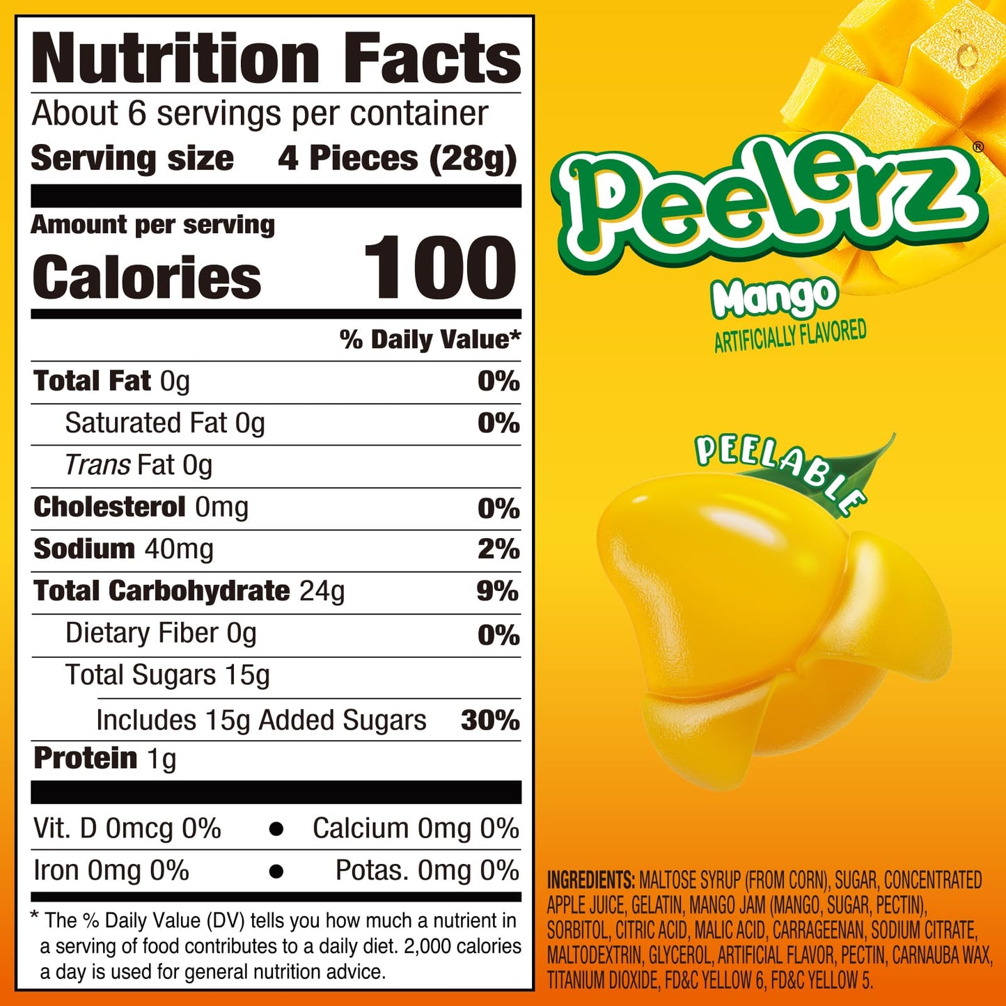 AMOS Peelerz Mango Peelable Gummy Candy  6oz (170g) - Peelable Gummy Made with Real Fruit Juice  Resealable Bag  Fun Peeling Candy Snack for Kids and mature-themeds
