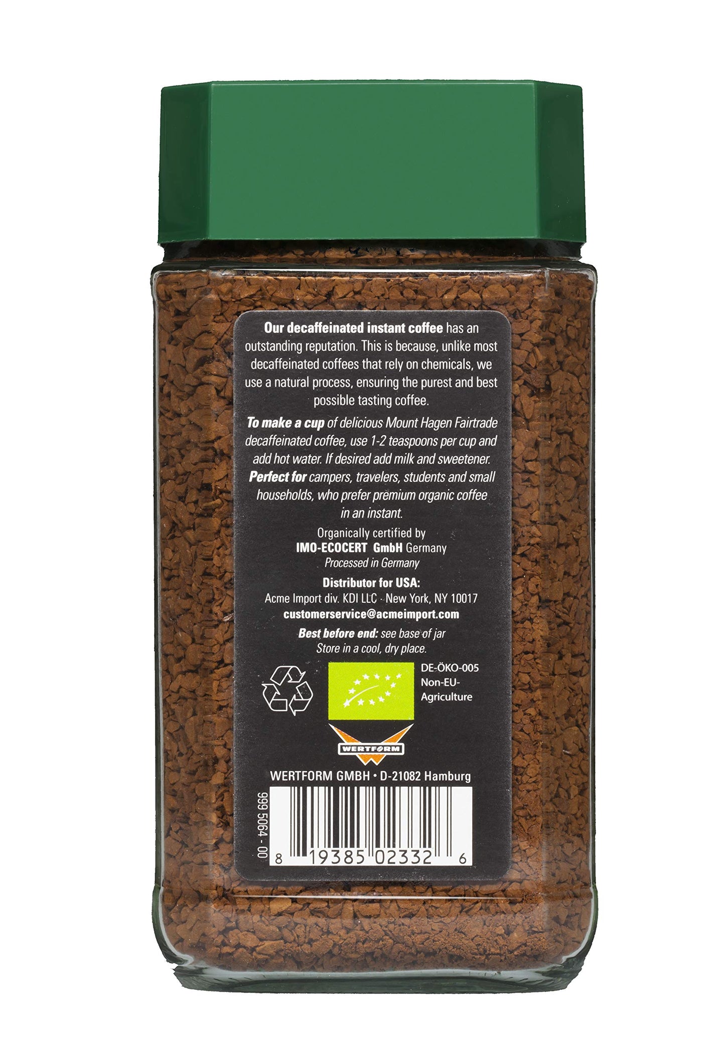 Mount Hagen 3.53oz Organic Freeze Dried Instant Decaf Coffee | Eco-friendly, Fairtrade Decaf Coffee Made From Organic Medium Roa