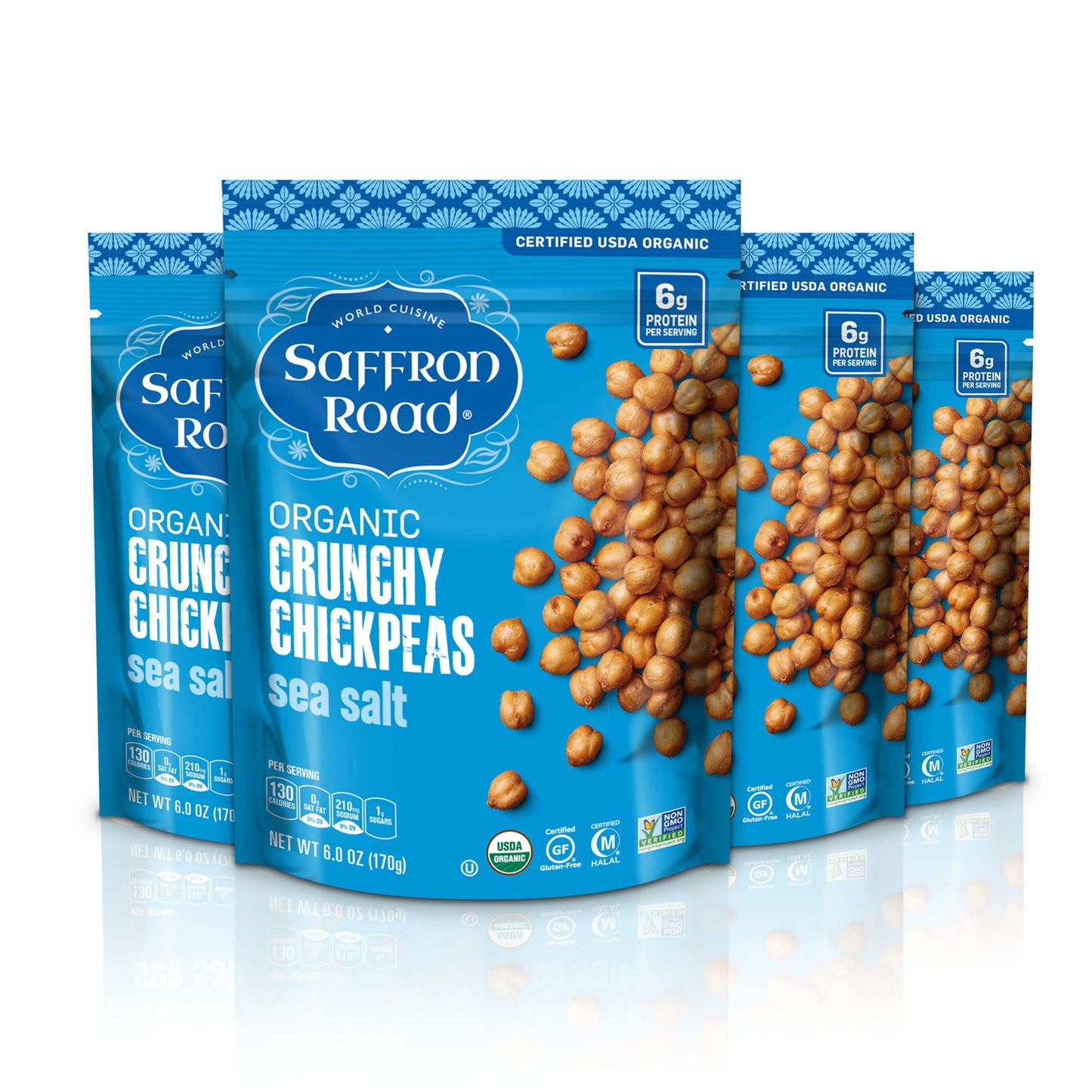 Saffron Road Organic Crunchy Chickpea Snacks-Gluten Free, Non-Gmo, Halal, Kosher, Vegan (Sea Salt, 6 Oz (4 Pack))