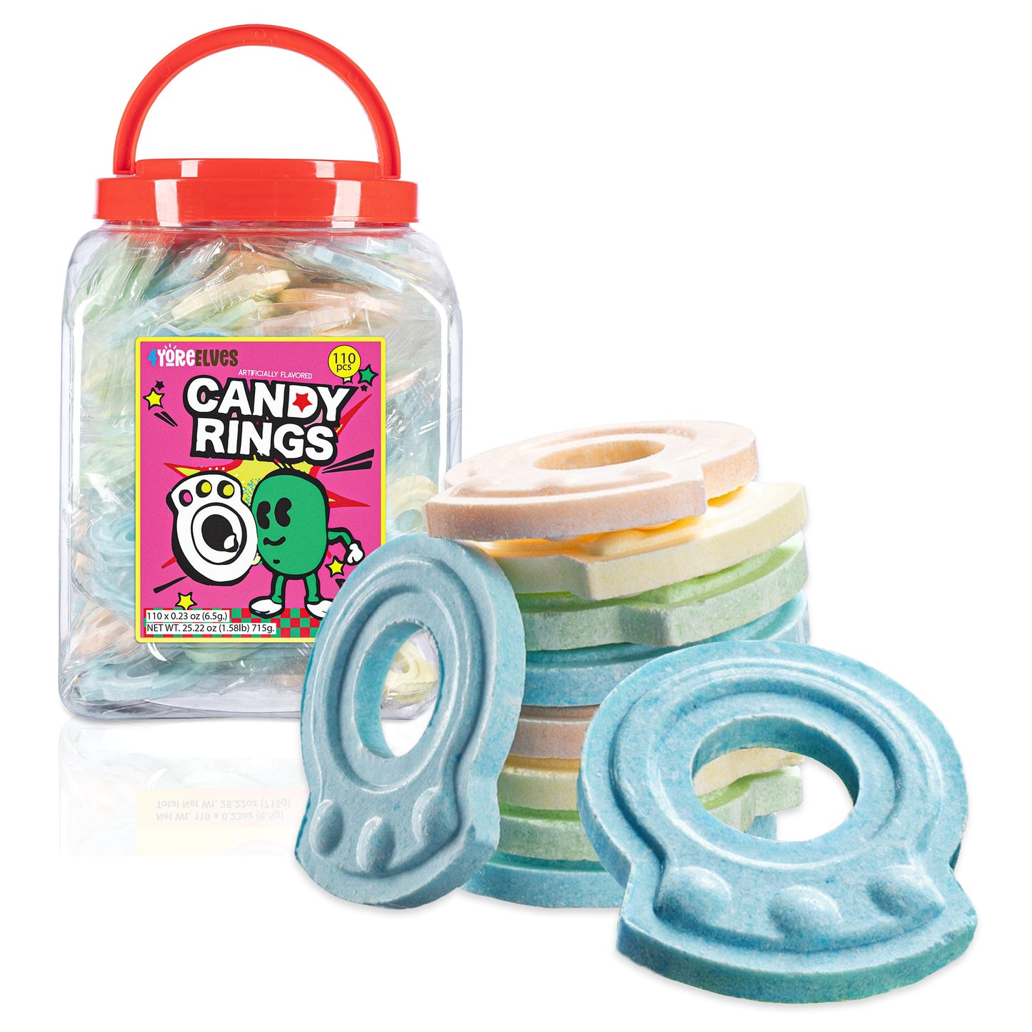 110 Individually Wrapped Candy Rings, Bulk Candy Ring Tub Great For Halloween Treat Bags, Christmas Stocking Filler, Ring Candy
