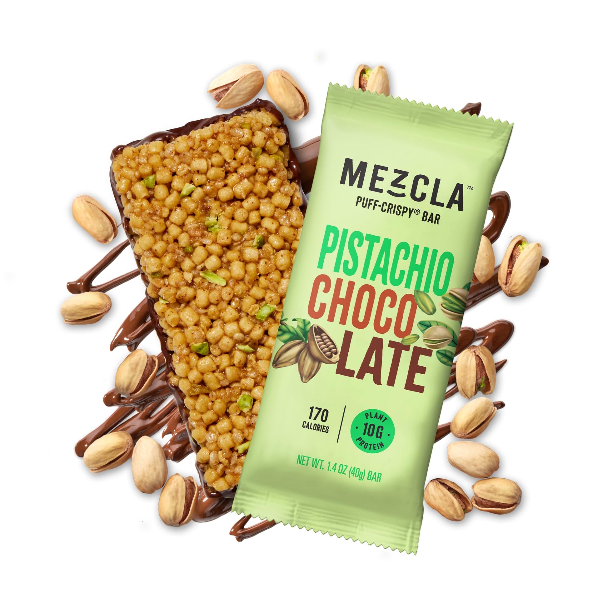 Mezcla Protein Bars, Gluten Free & Vegan, 10g Protein, Pistachio Chocolate, 1 Count (Pack of 1)