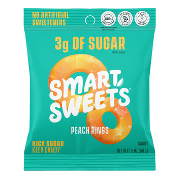 Smartsweets Peach Rings, Low Sugar Gummy Candy (3G), Low Calorie (130), Gluten-Free -1.8Oz (Pack Of 12) Packaging May Vary