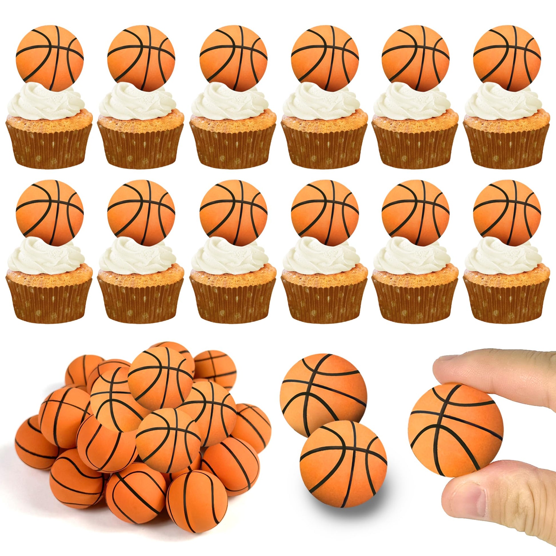 DRWATE 28pcs Basketball Cake Topper Decorations, Mini Cup Cake Decorations for Basketball Party, 1.1 inches, Orange, Model GCMGF091
