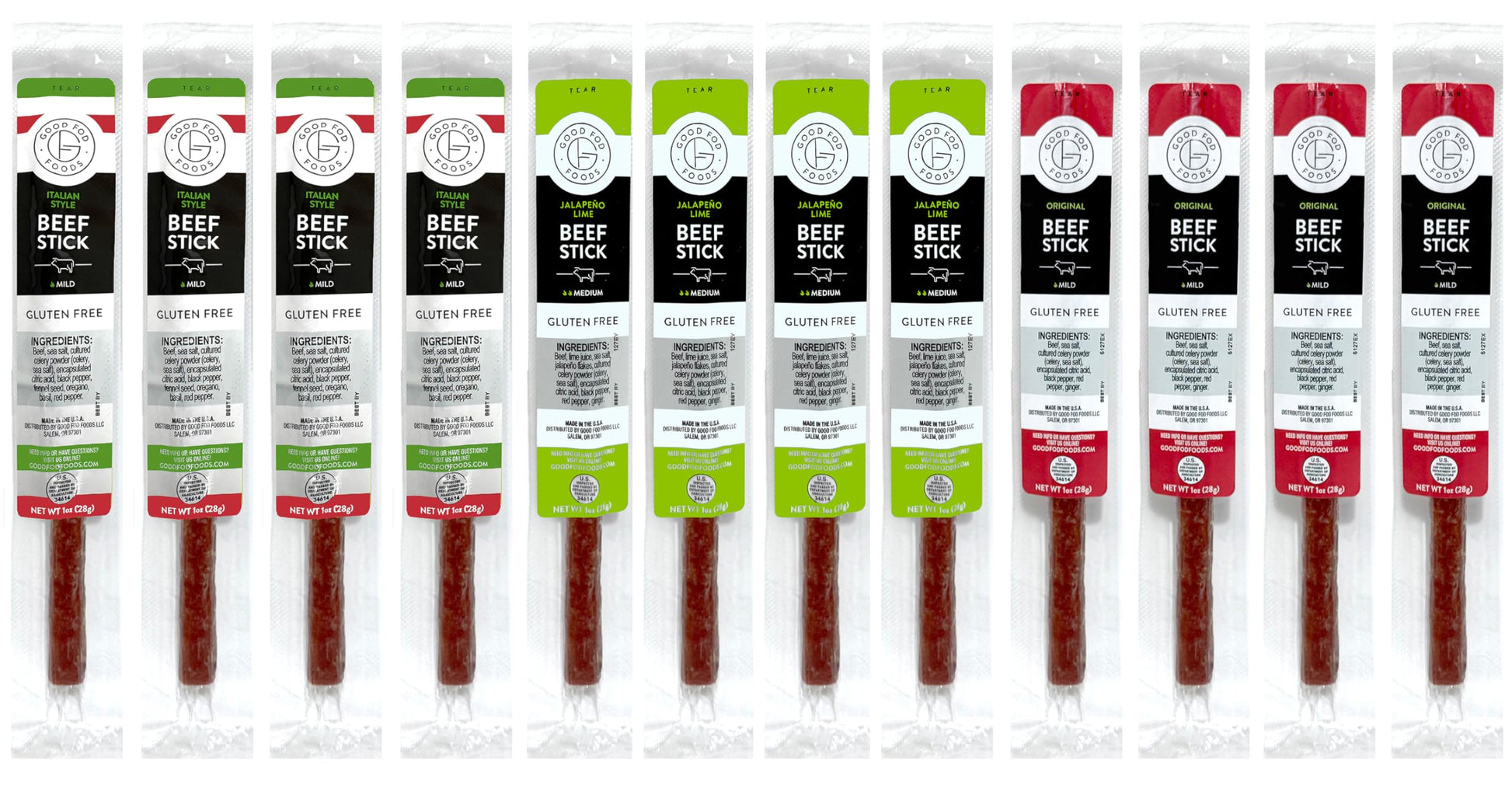 Good Fod Foods Meat Stick Variety Pack - Low FODMAP, Zero Sugar, Keto Friendly, Gluten-Free, 12 Count