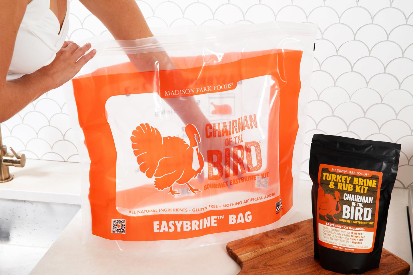 Chairman of the Bird Gourmet Turkey Brine and Rub Kit - enhanced Brine Mix  Custom BPA-Free XL Brine Bag and 2 Turkey Rub Seasonings - All Natural Gluten-Free Non-GMO No MSG  16 Ounces